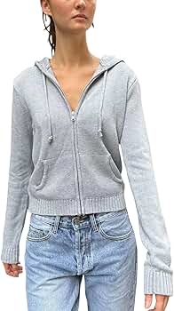 トップス 90's/knit zip up jacket FEORJGP Womens Zip Up Sweaters Hoodies Crop Knit Hooded